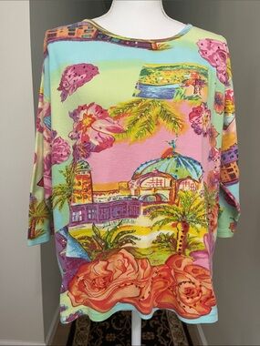 Vintage Take Two Clothing Co Scenic Embellished Top Y2K Art To Wear Size XL